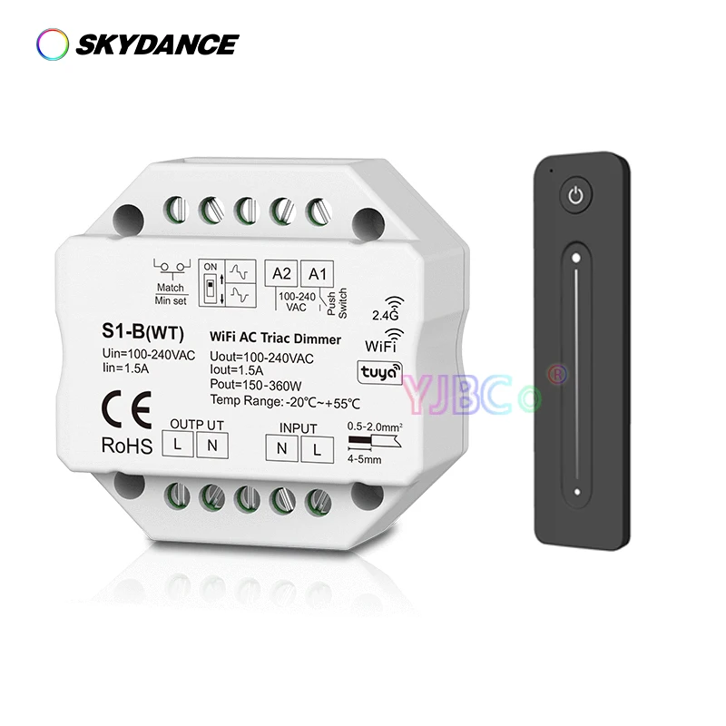 

S1-B(WT) Push Dim Wifi Led Triac RF Dimmer R11 2.4G RF Remote AC 110V-220V 150W-360W 1.5A Push Dimmers light Switch Controller