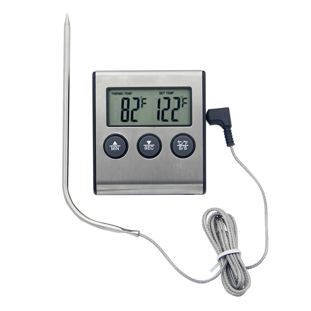 

New Digital BBQ Cooking Oven Thermometer Stainless Steel Probe Meat Kitchen Food Temperature Meter for Grill Timer Function