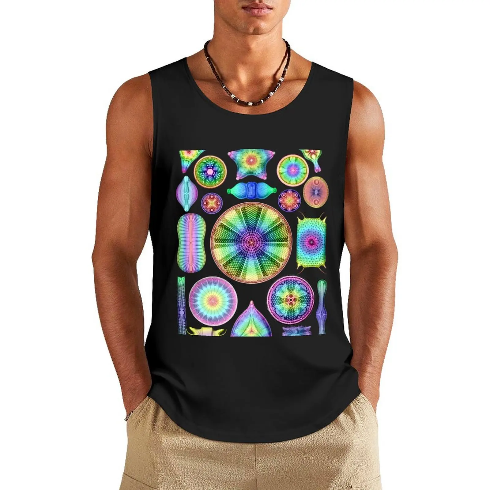 Ernst Haeckel Rainbow Diatoms on Black Tank Top Top Bodybuilding clothing man