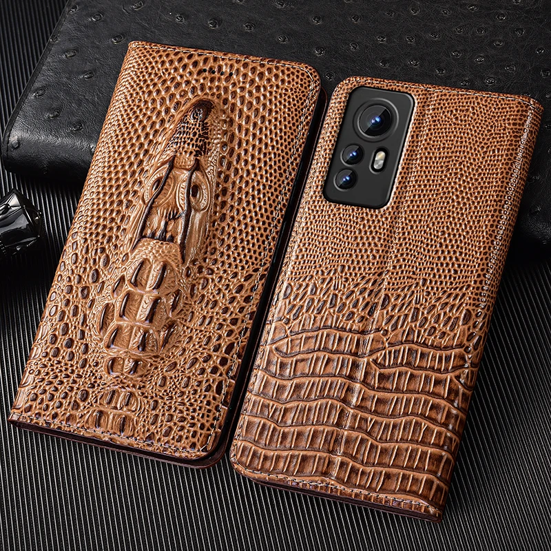 Crocodile Head Genuine Leather Flip Case For Xiaomi Mi 8 9 10 10S 10T 11 11T 12 12T 13 13T 14 15 15s Pro Lite Phone Cover Cases