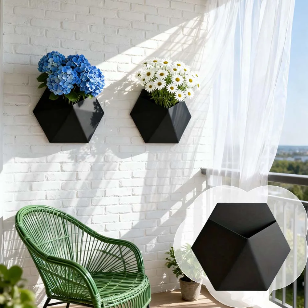Black Geometric Wall-Mounted Planter Pot Decorative Hanging Vase for Flowers Succulents Living
