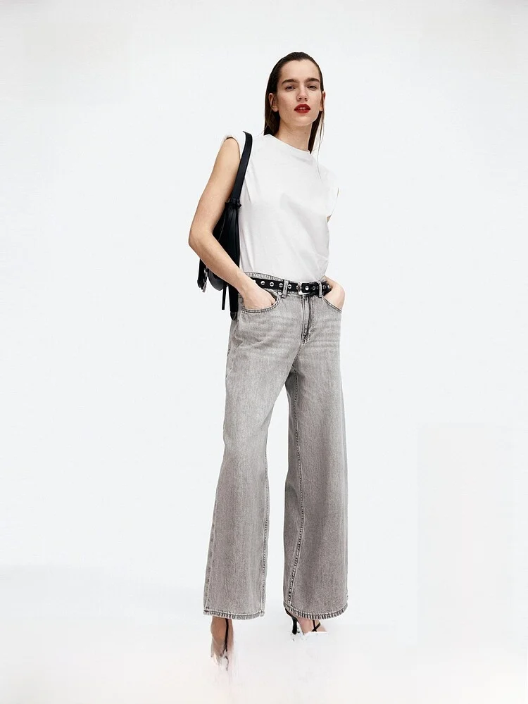 

Свободные джинсы с низкой талией и широкими штанинами для женщин, летние модные джинсовые брюки H&M, длинные брюки с высокой талией, удобные женские джинсы