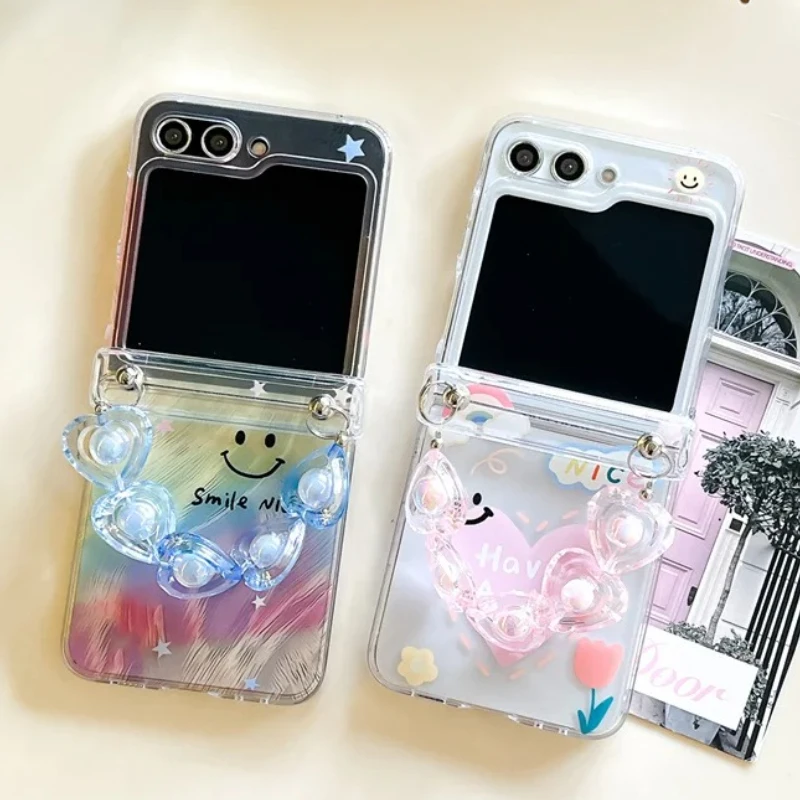 

For Samsung Galaxy Z Flip 7 FE Flip6 Flip5 Flip4 3 Cute Rainbow Bracelet Phone Case Hinge Shockproof Protective Back Cover Sheet