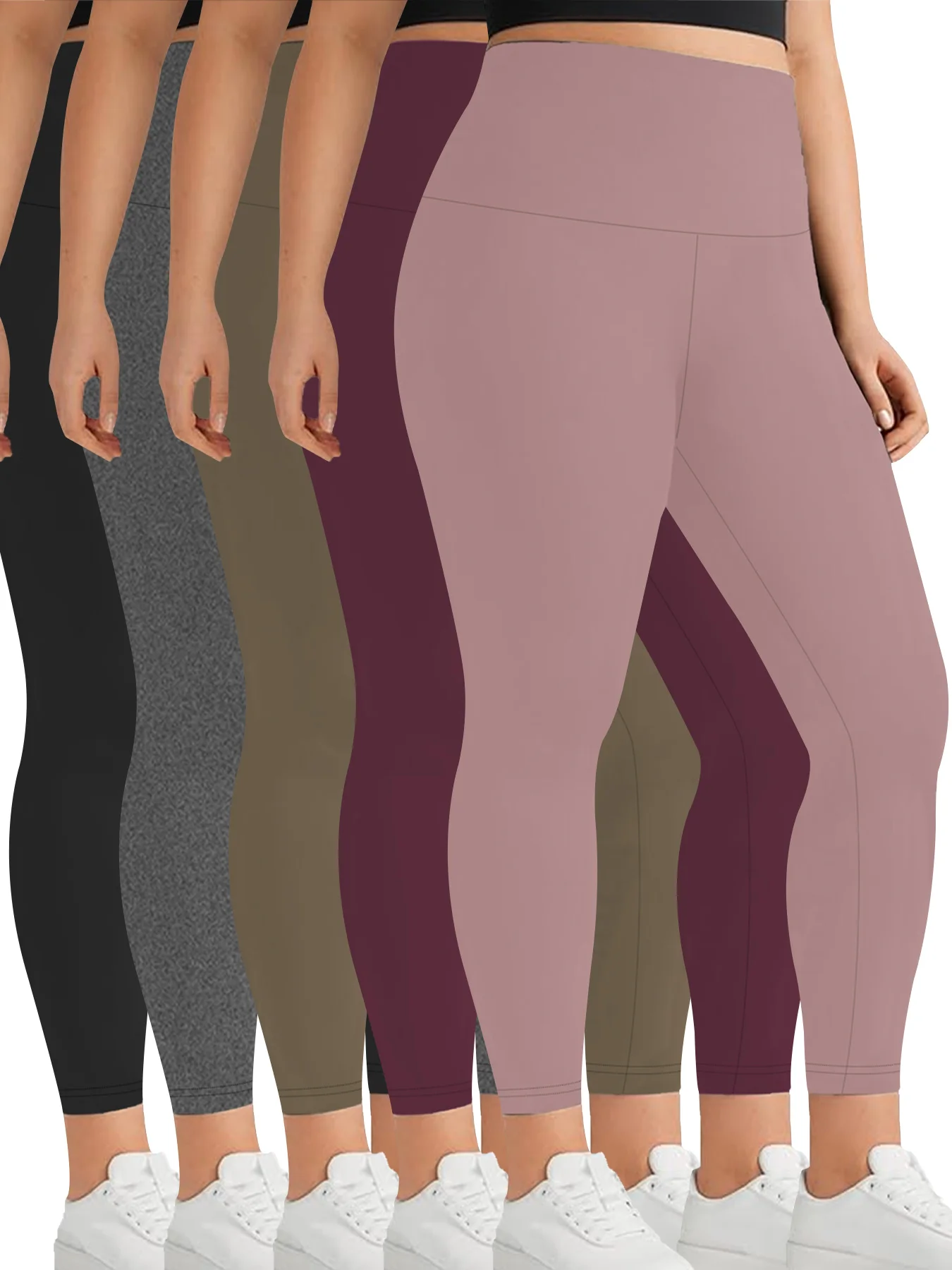 

5 Pack Plus Size Women's Super Soft High Waisted Leggings Perfect for Workout Yoga Running and Comfortable Casual Lounge Wear