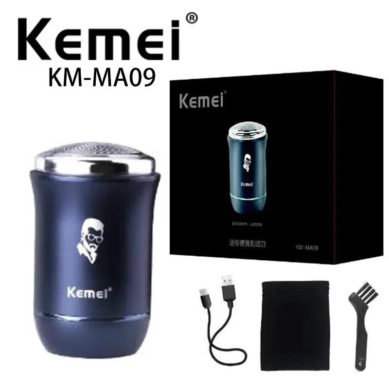 Kemei-miniafeitadora eléctrica Km-ma09 para hombre, máquina de afeitar compacta y portátil con cierre de viaje, recargable por Usb