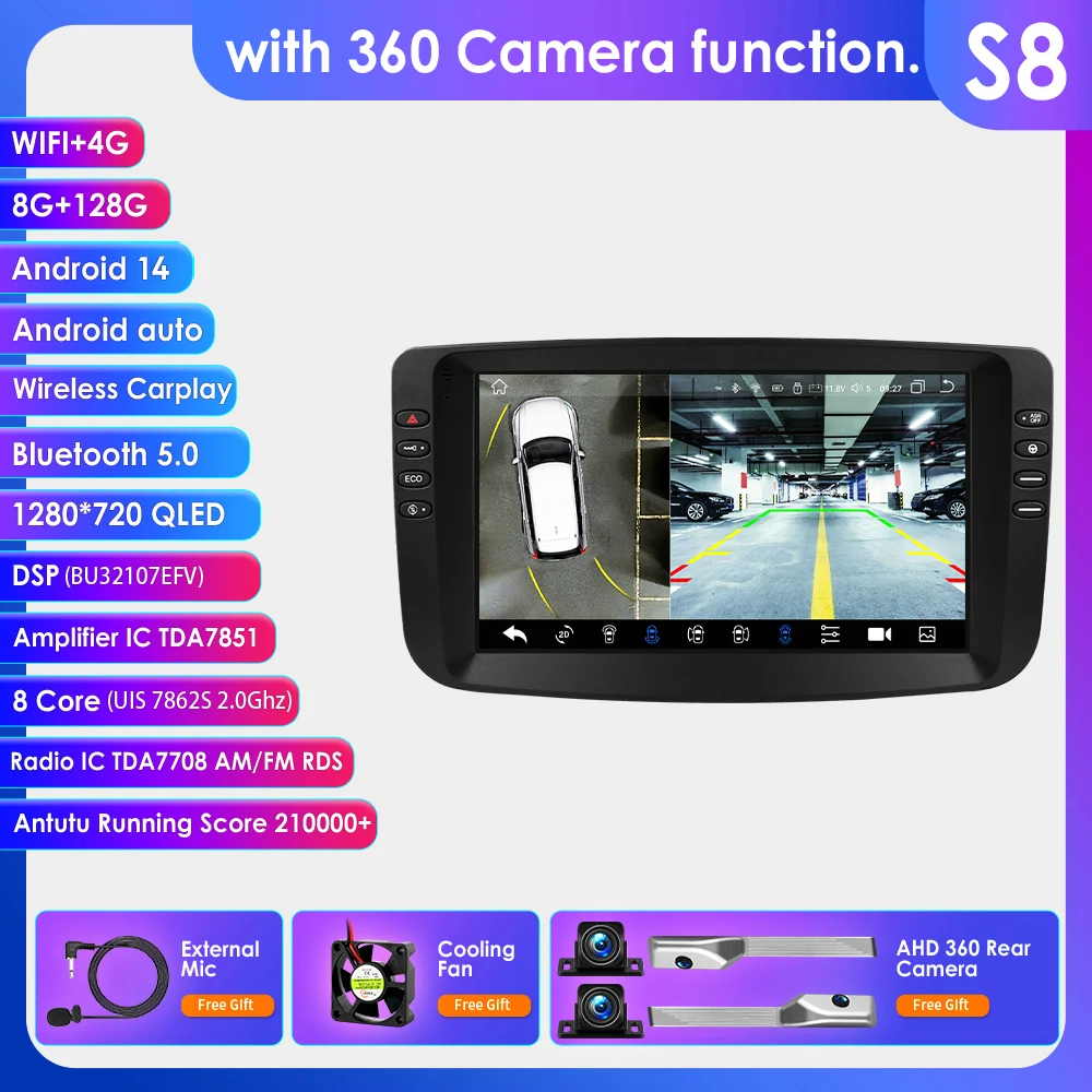 Hizpo Wireless CarPlay 9'' Android 14 autoradio voor Fiat Linea Punto EVO 2012-2015 2 DIN stereo Bluetooth multimedia GPS autoradio 4G LTE