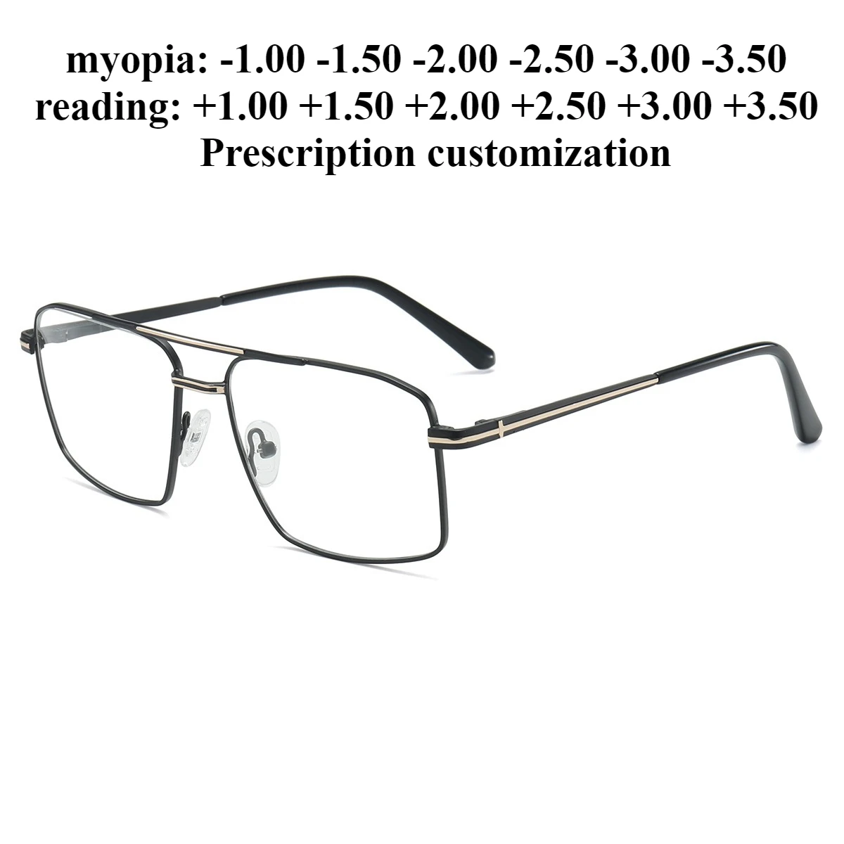 

55-16New Double-beam Metal Anti-blue Light Retro Large-frame Glasses Ultra-light Men's Myopia Prescription Customization