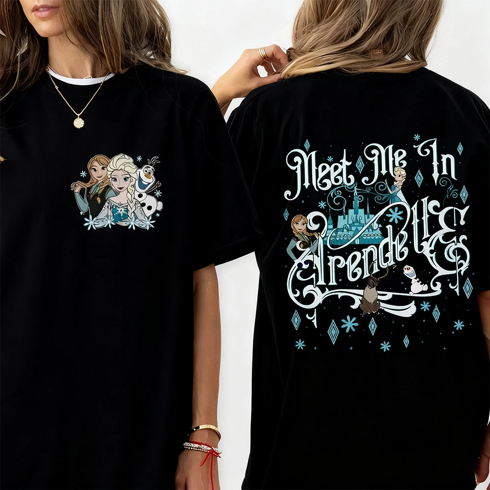 ديزني فروزن إلسا آنا مطبوعة الكرتون تي شيرت الأميرة أولاف قصيرة الأكمام ريترو الشارع ملابس علوية على الموضة غير رسمية #2