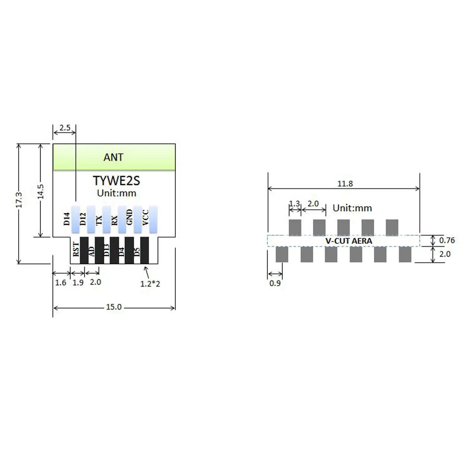 โมดูล Wi-Fi ESP-02S TYWE2S Serial Golden Finger แพคเกจ ESP8285ไร้สายโปร่งใสเกียร์ใช้งานร่วมกับ ESP8266