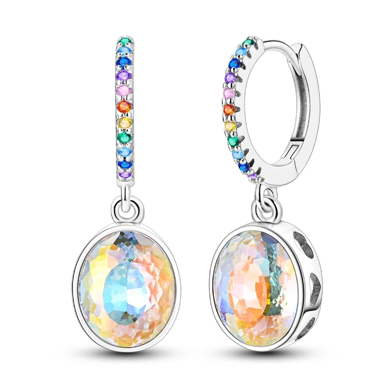 925 Sterling Silver Earrings Women Sparkling Dazzling Oval Gemstone Drop Earring For Anniversary Wedding Jewelry Gifts