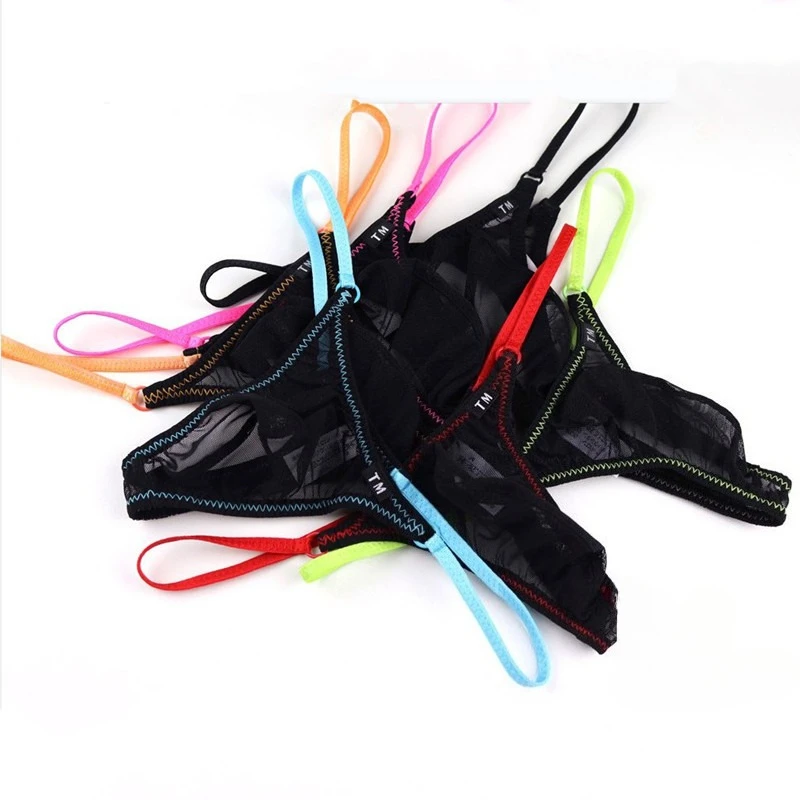 Contrast Sheer Mesh Adjustable Men Thong Low Waist Elastic Fashion Male T Panties Youth Fashion Comfortable Quick Dry Underpants
