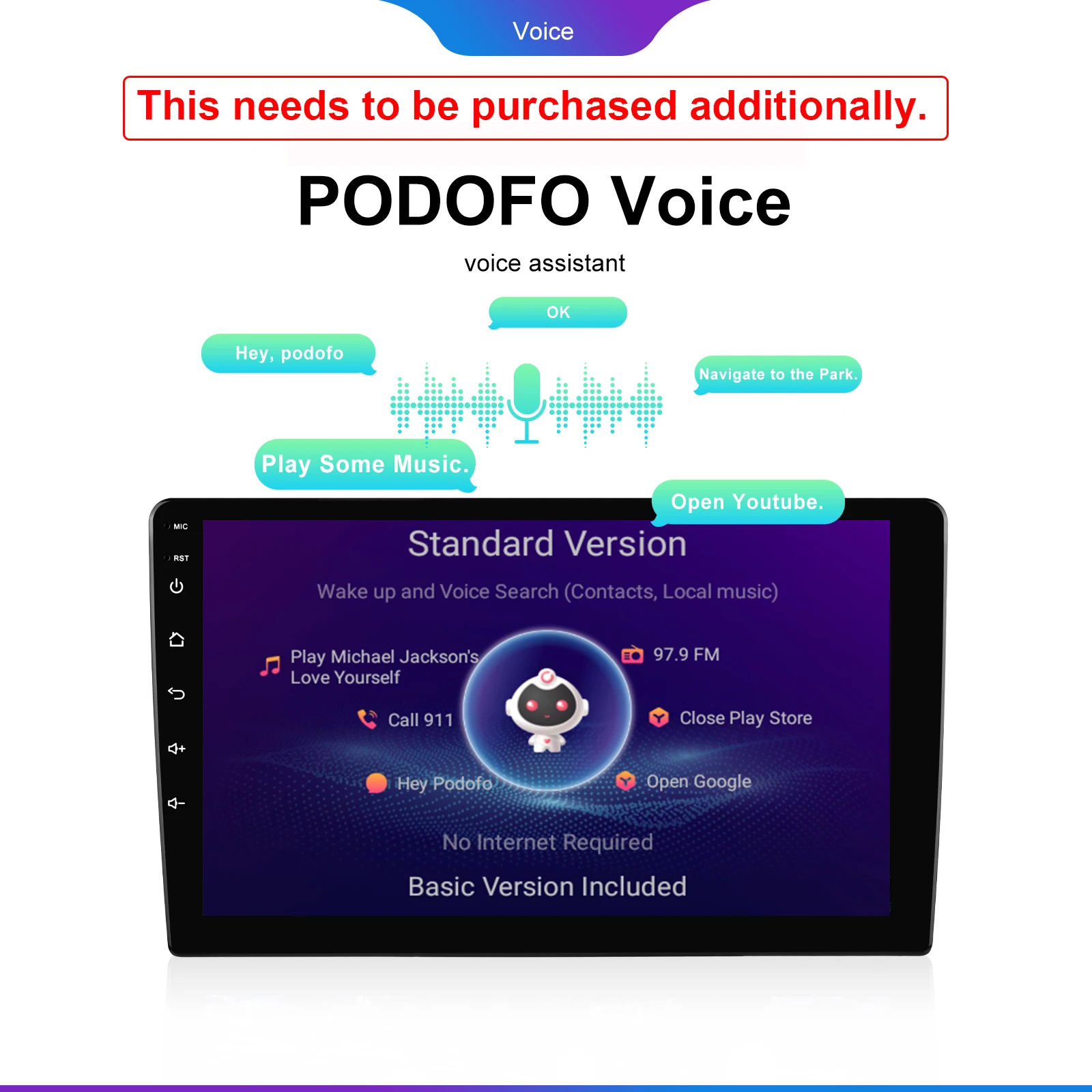 Podofo 9 Inch Android Car Stereo 4+64G Multimedia Player Carplay Android Auto AI Voice WIFI GPS Navigation Bluetooth Car Audio