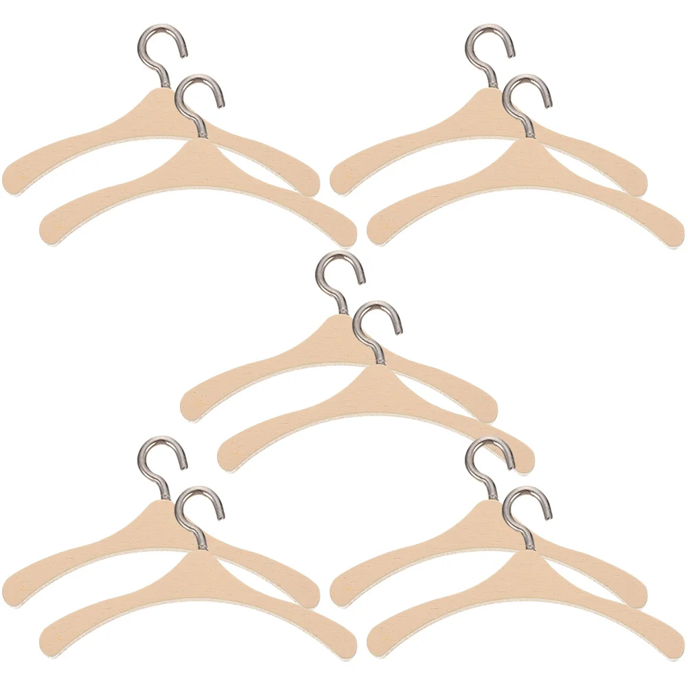 10 Pcs Clothes Racks Dollhouse Hanger Hangers Model Wooden Miniature Decor Storage Small