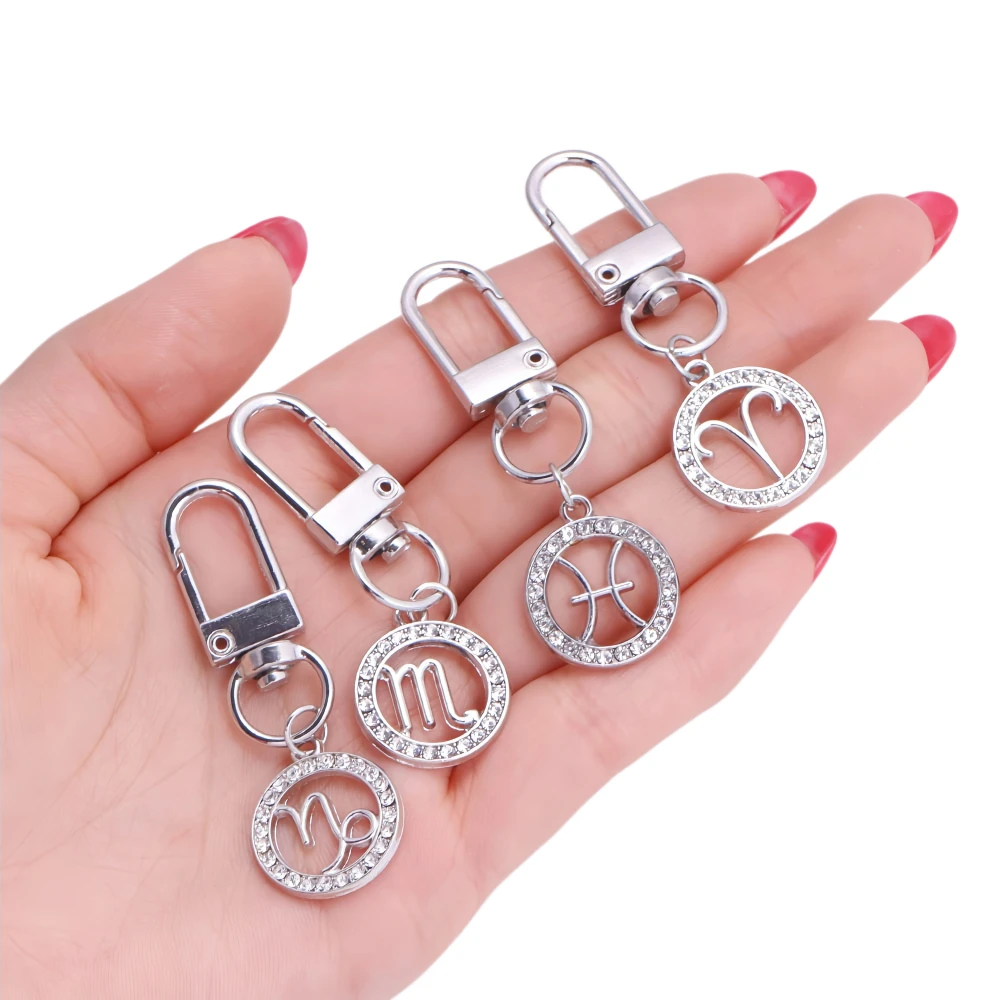 1Pcs Zodiac Keychain Trendy Leo Capricorn Taurus Twelve Constellations Pendant Keyring Bag Air Pods Box Car Phone Accessories