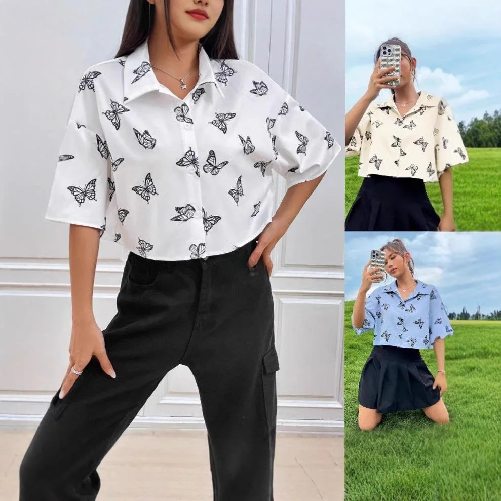 

Women's Printed T-Shirt Short Sleeve Loose Fit Polyester Fiber Casual Shirt Girl's Fashion Spring Season