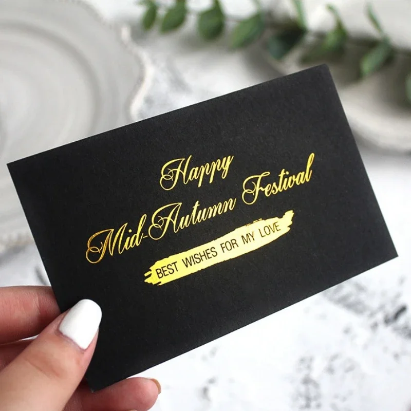 

200pc Custom Gold Stamping Black Business Cards Customized Silver Gold Foil LOGO Name Card 500gsm Free Design Custom