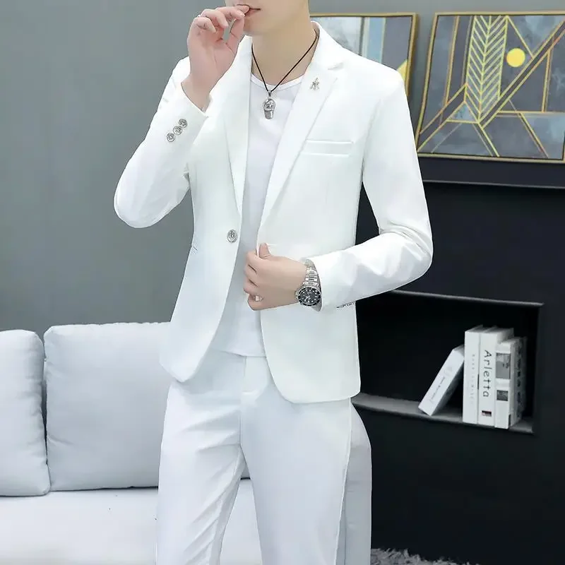 Fall 2024 Men\'s Solid Color Suit  Youth New Fashion Slim Handsome Suit   Two-Piece