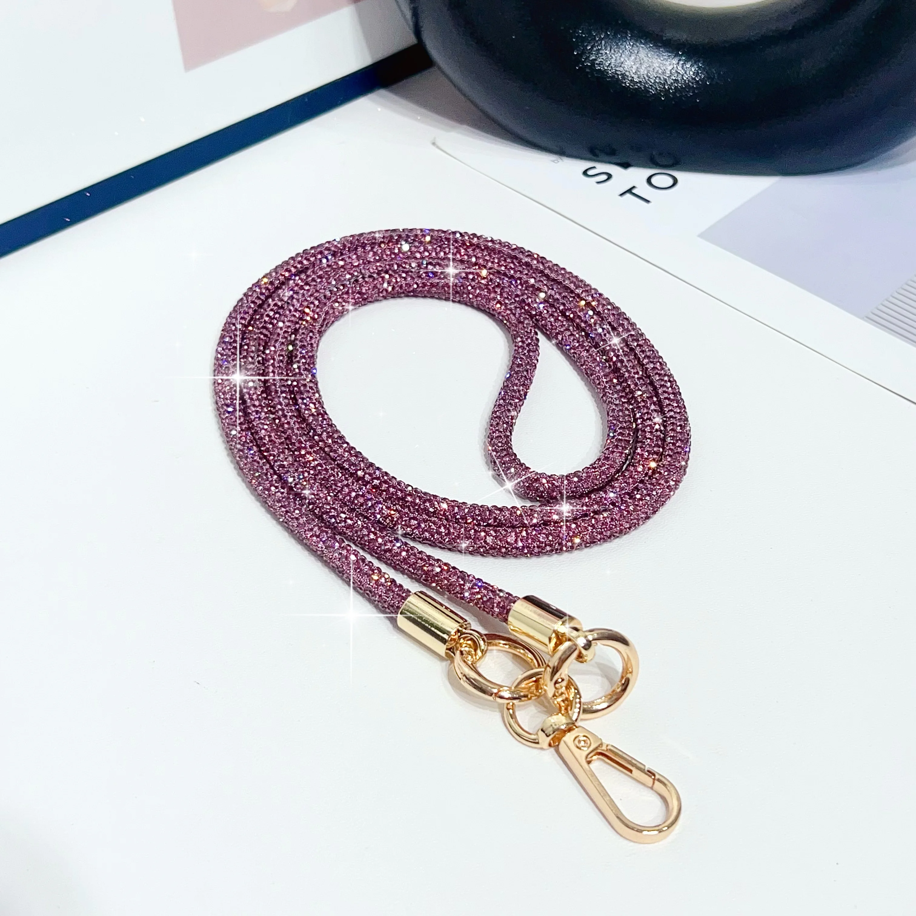 Tali Gantungan Ponsel Mewah Berhias Kristal Rhinestone, Tali Selempang Panjang untuk Ponsel, Dapat Digunakan di Bahu dan Leher