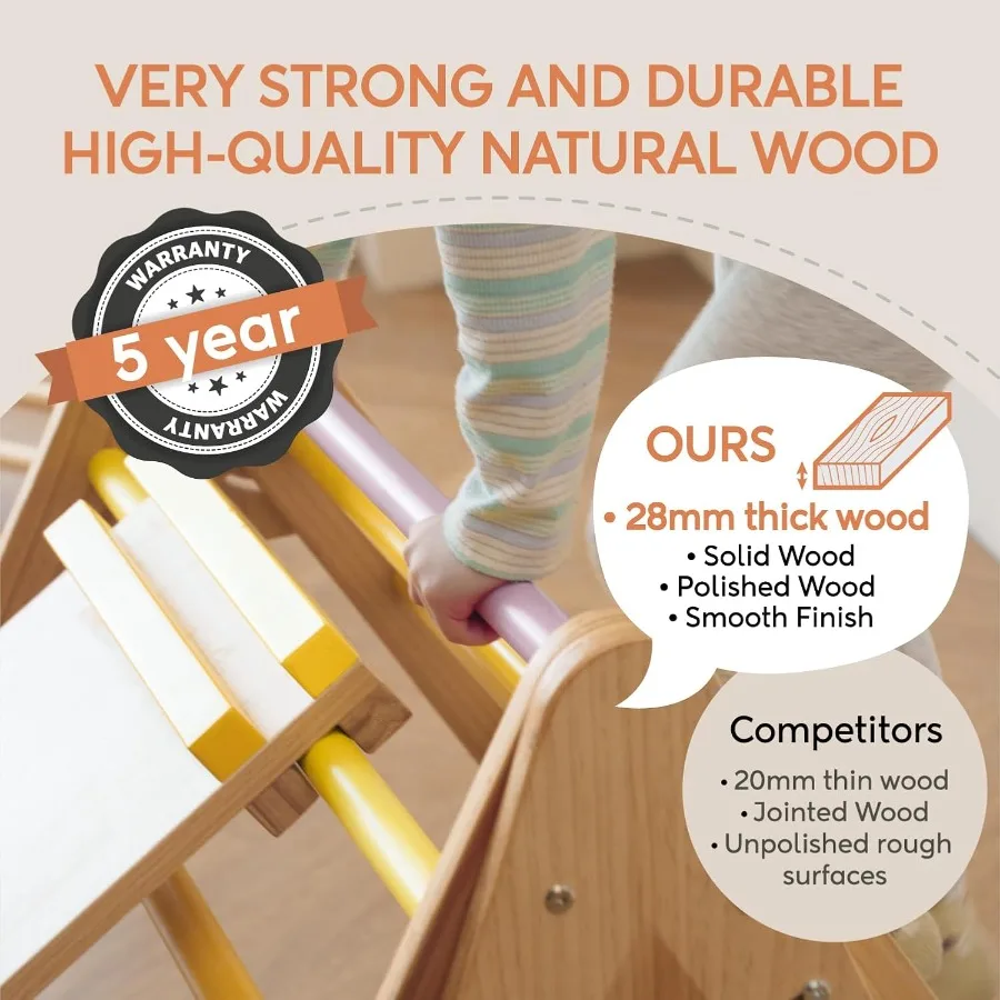 Olive 3 w 1 Składana Trójkątna Drabinka i Zjeżdżalnia Montessori Zestaw do Wspinaczki Drewniana Siłownia Wspinaczkowa do Użytku Wewnętrznego dla Dzieci w Wieku od 1 do 6 Lat