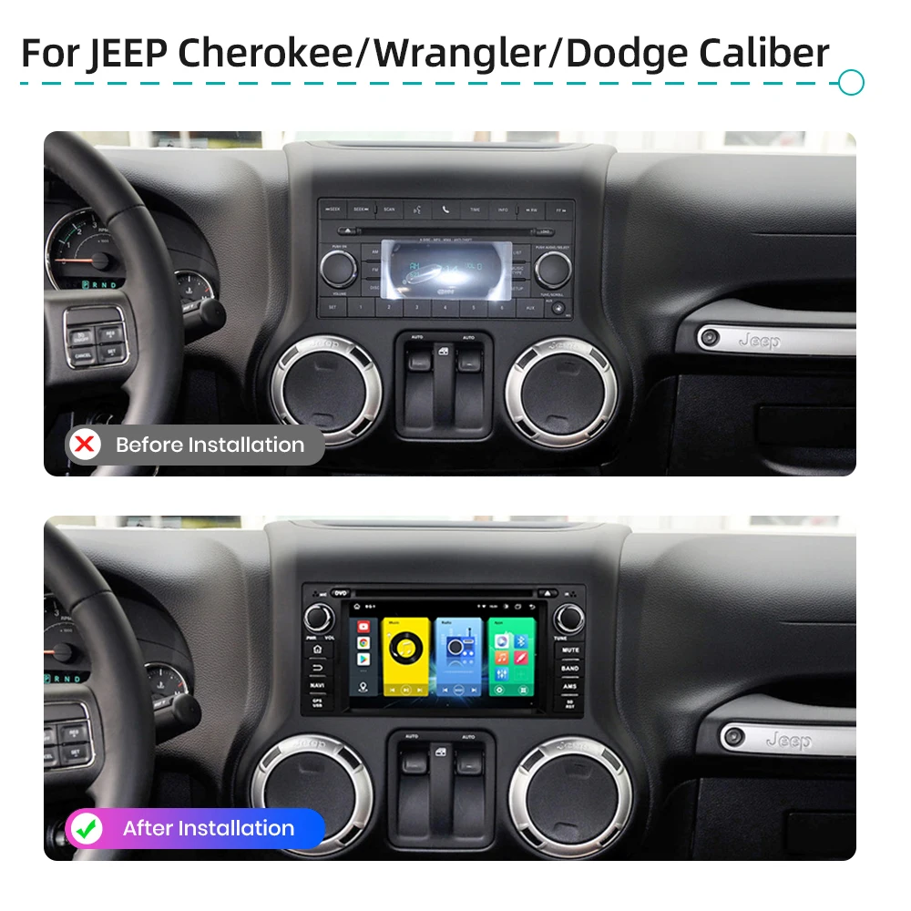 Android 13.0 8G 256G Car Multimedia Player CarPlay GPS Navigation 4G WiFi Stereo Radio For JEEP Cherokee Wrangler Dodge Caliber