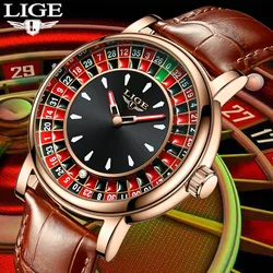 2025 LIGE NEW Fashion Men's Watches Featured Dial Las Vegas Roulette Table Desk Theme waterproof Leather Watches for Men Reloj