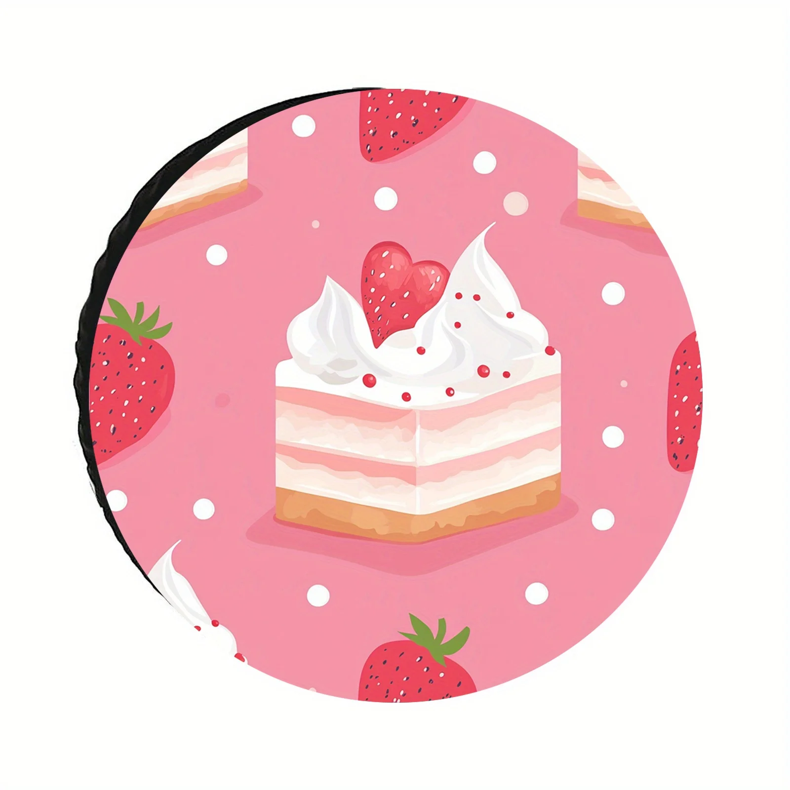 1pc Windproof & UV-Resistant Spare Tire Cover With Cute Strawberry Cake Design - Durable Polyester Wheel Protector, Suitable For