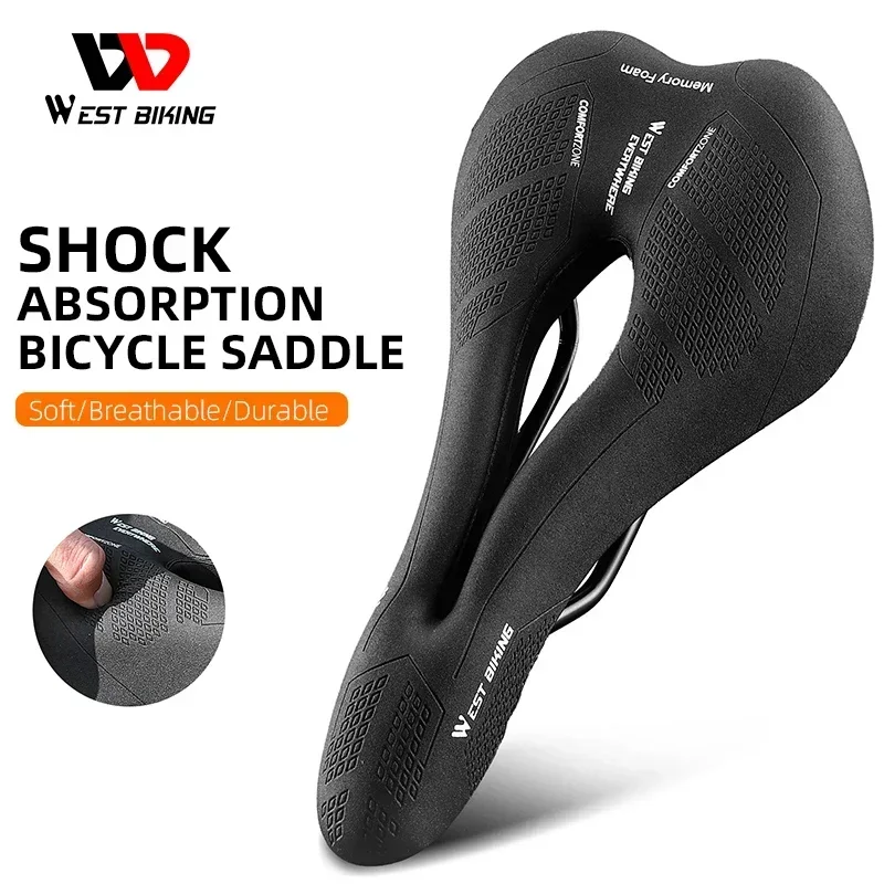 WEST BIKING Ergonomic Bike Saddle Comfortable Memory Foam Bicycle Seat Men Women Hollow Breathable MTB Road BMX Bike Cushion