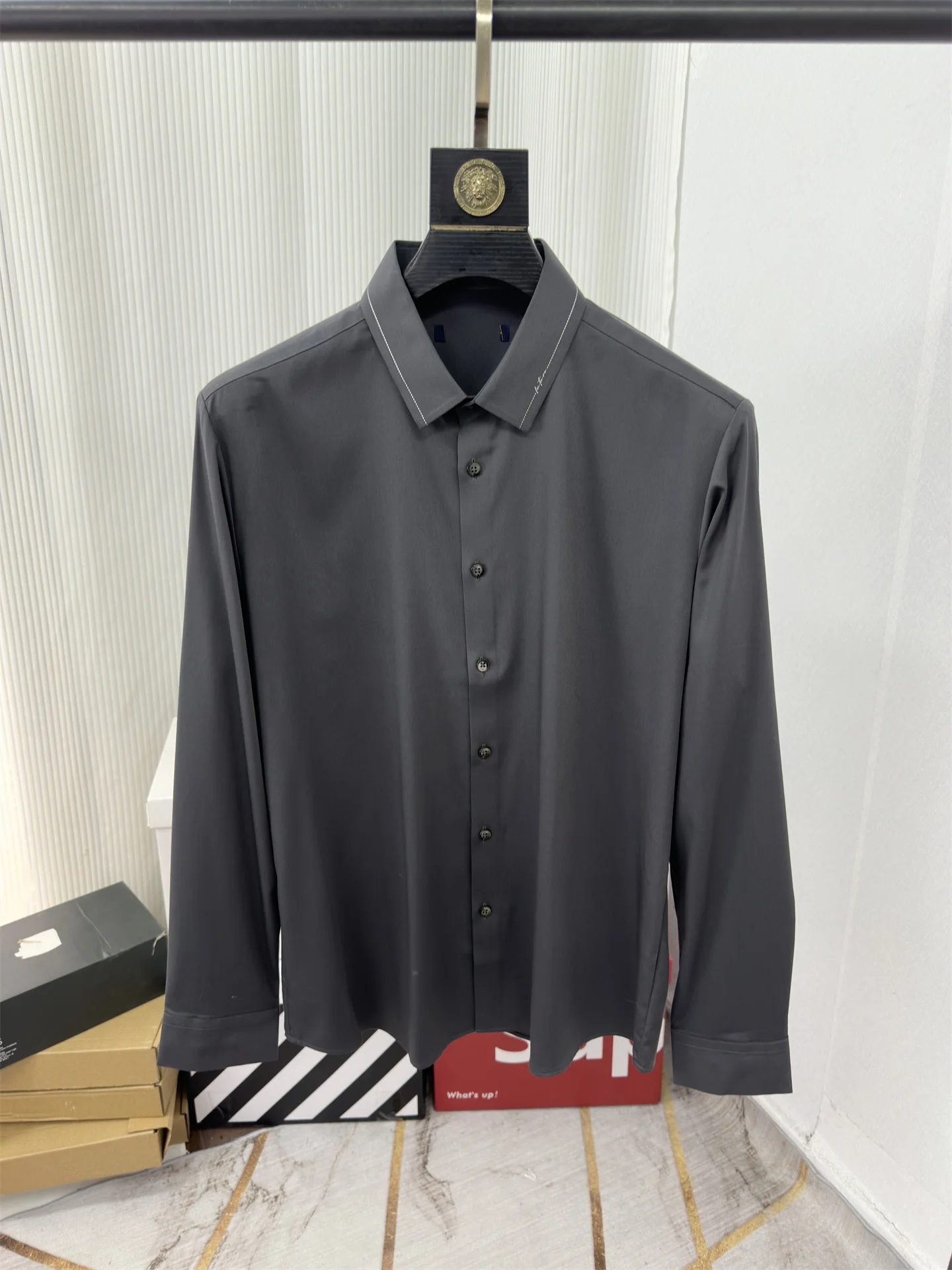 

Ele Embroidered Long Sve Busin Casual irt for Men Comfortable Soft Luxury Tagl Faionable Stand Fit