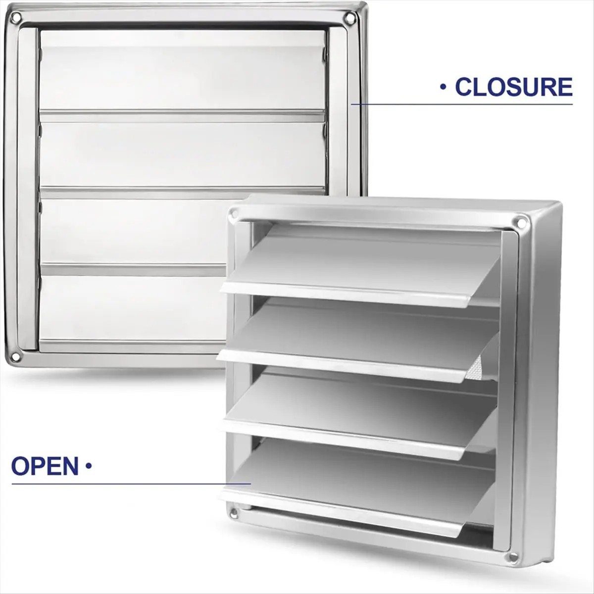 AA1503~Metal Dryer Vent Cover with Metal Mesh Screen,Outdoor Stainless Steel Louvered Vent Cover for Easy Installation,150mm
