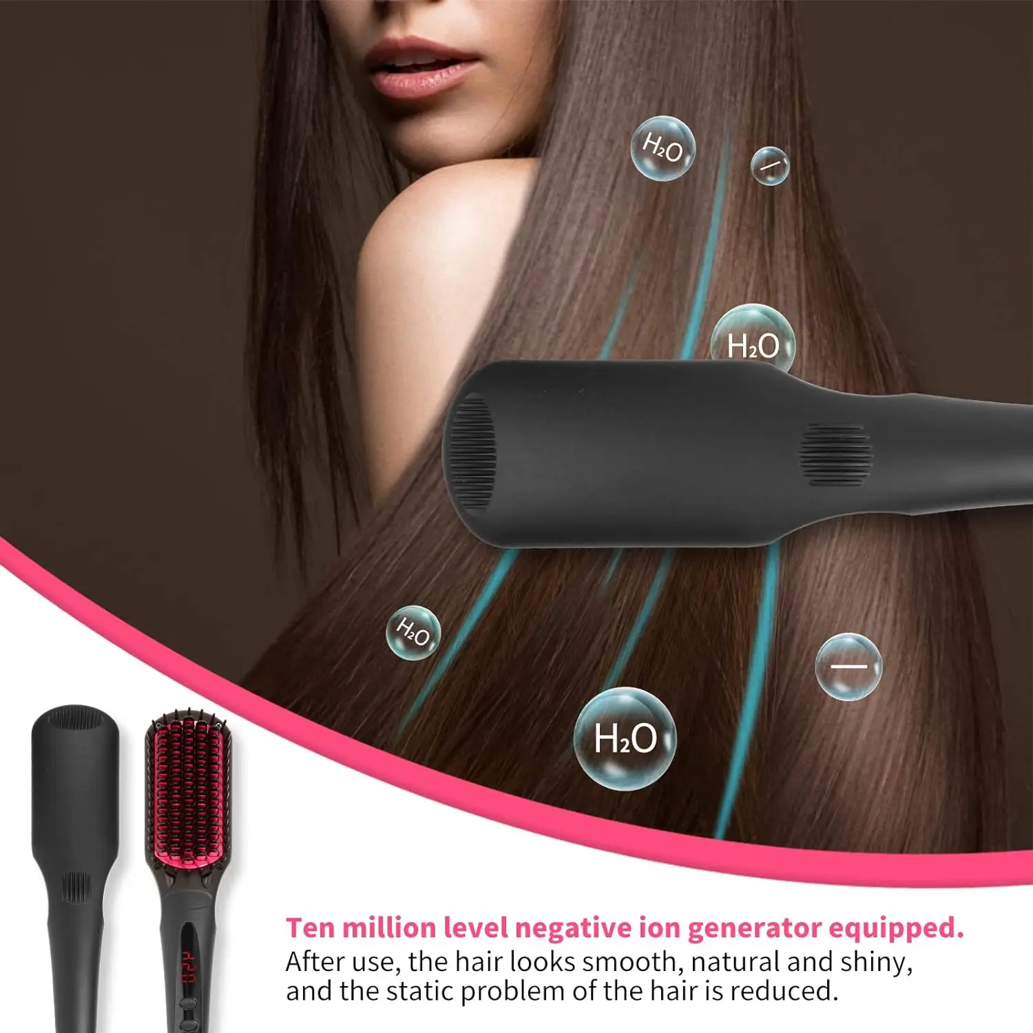 Negative ion Hair Straightener Brush, Anti-Scald Portable hot Hair Styling Tools appliances Comb for Natural Thick Hair Women