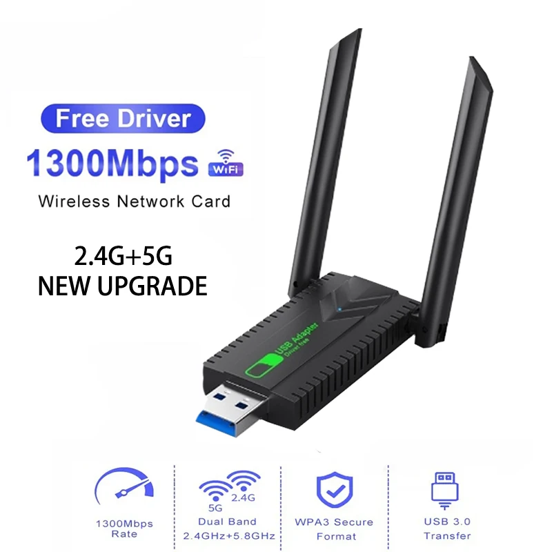 Wireless USB WiFi Adapter for PC - 1300Mbps 5G Dual Band for Desktop PC, Wireless Adapter for Windows11/10/8/7/Vista/XP