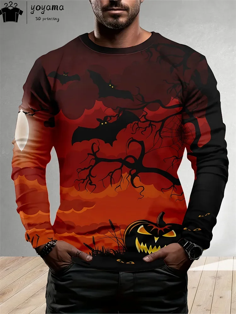

Halloween Print Men's Clothing 3D Print T shirt Men Fashion O-Neck Men's Long Sleeve T shirts Classic Halloween Graphic T-shirt