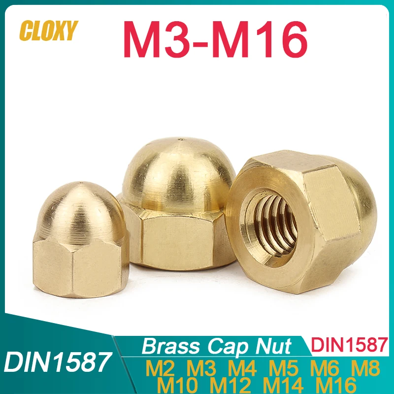 1/ 2/ 5/ 10/ 20/ 50Pcs DIN1587 M3 M4 M5 M6 M8 M10 M12 M14 M16 Brass Cap Hex Nuts Decorative Dome Head Cover Semicircle Acorn Nut