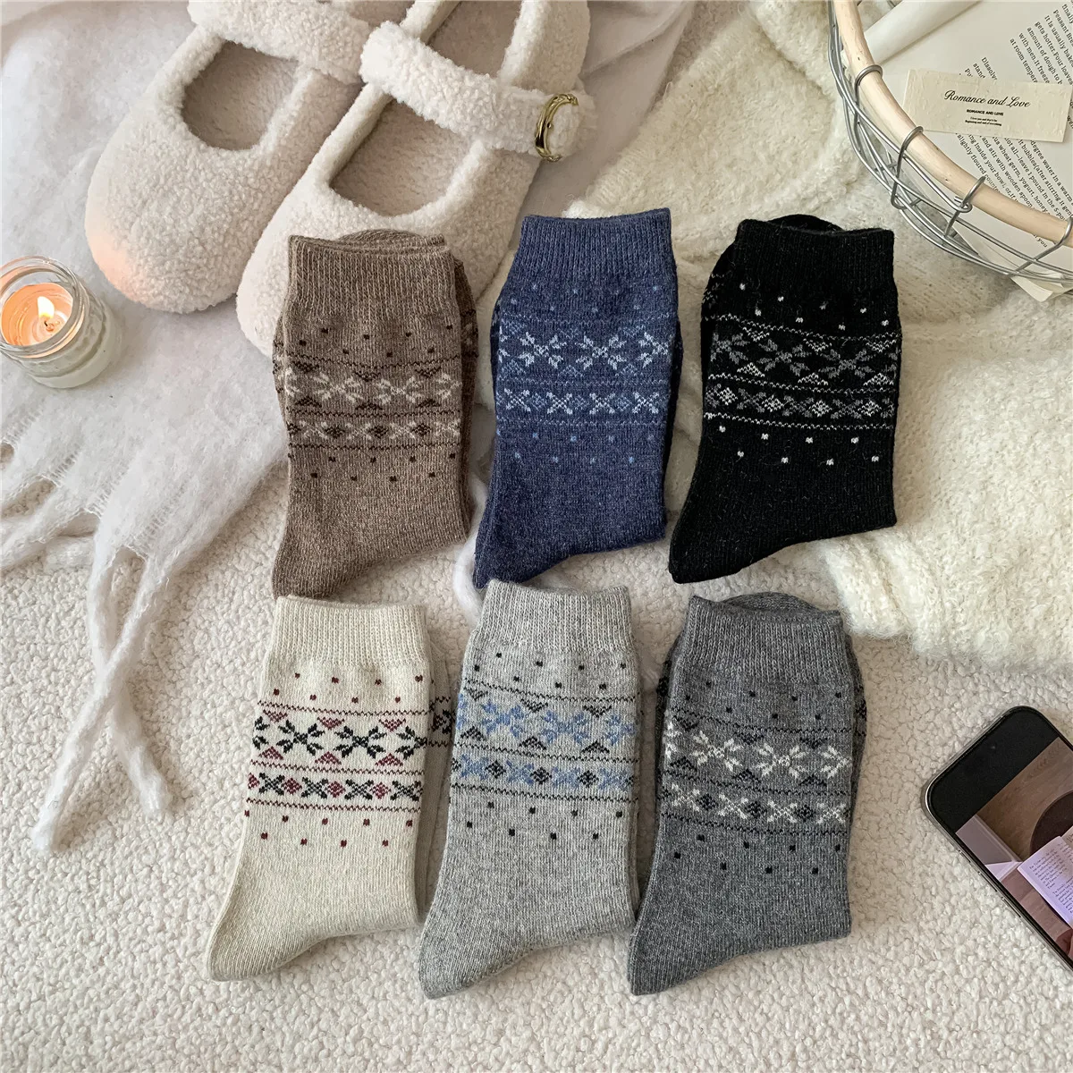 

Retro Socks Women Autumn and Winter Wool Cashmere Thermal Long Socks Korean Harajuku Vintage Thicken Warm Medium Tube Socks Sox