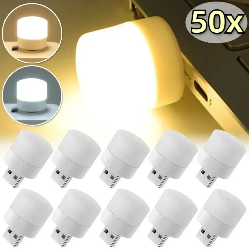 50pcs Mini USB Night Light LED Night Light USB Plug Lamp Reading Eye Protection Lamp,Portable Power Bank Charging USB Book Light