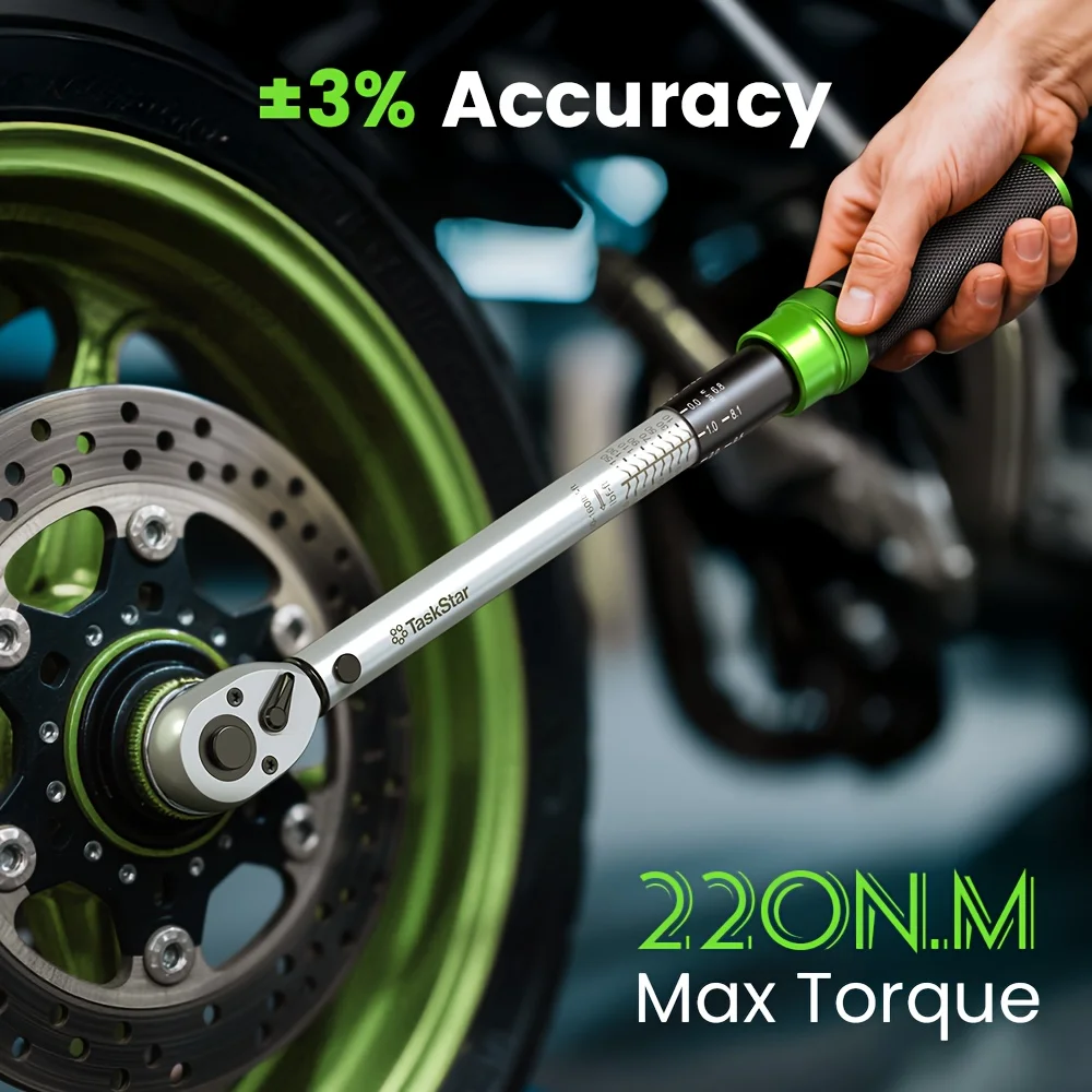 TaskStar 3PCS Preset Click Torque Wrench Set 1/4" 3/8" 1/2" Drive 5-210N.m Dual-scale ±3% High Precision Manual Ratchet Torque Spanner For Car Motorcycle Bike Repair view 2