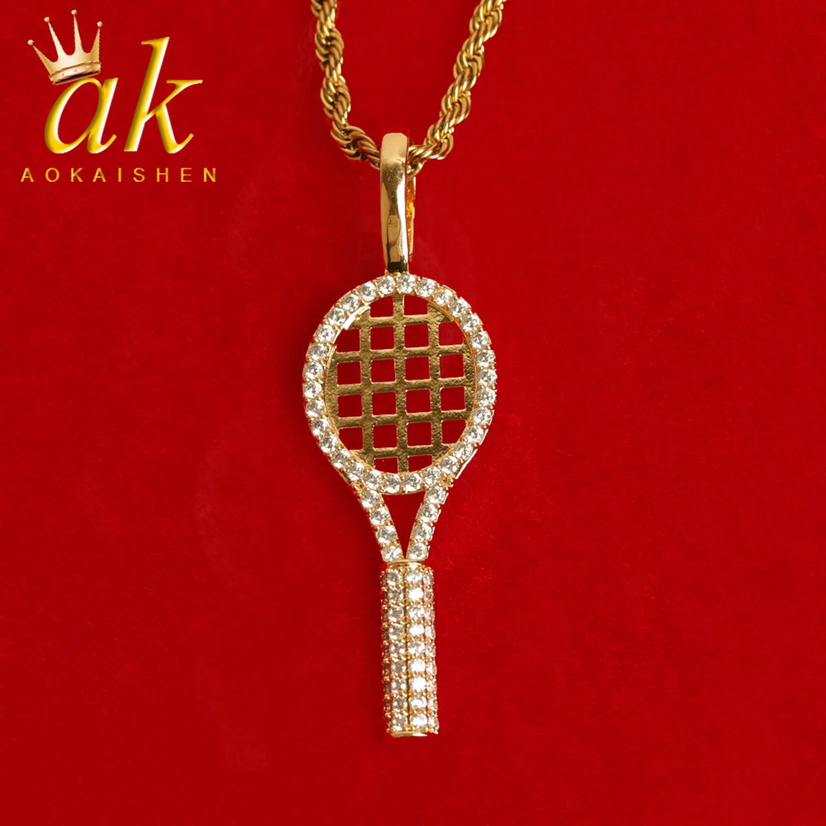 

Aokaishen Badminton Racket Necklace for Men Real Gold Plated Hip Hop Jewelry Drop Shipping Items