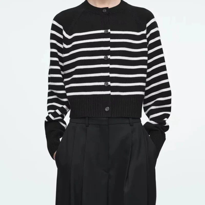 

Spring 2025 Women's Faion ort Woolen Open Cardigan round Ne Knitted Sweater Polyester Fiber Casual Sle Z Brand