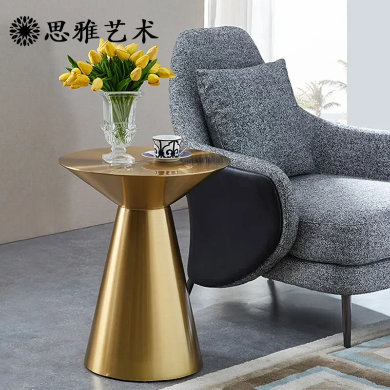 for Light Luxury Round Edge Stainless Steel Small Coffee Table Modern Simple Living Room Sofa Side Corner Table for Mall