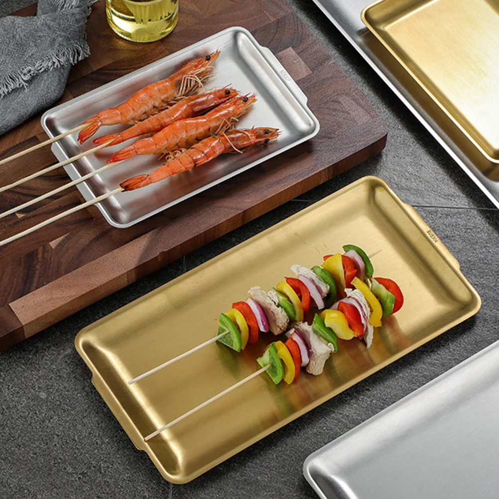 

Stainless Steel BBQ Tray 22x14cm Rustproof Food Container Sushi Plate Barbecue Pan Kitchen Supplies