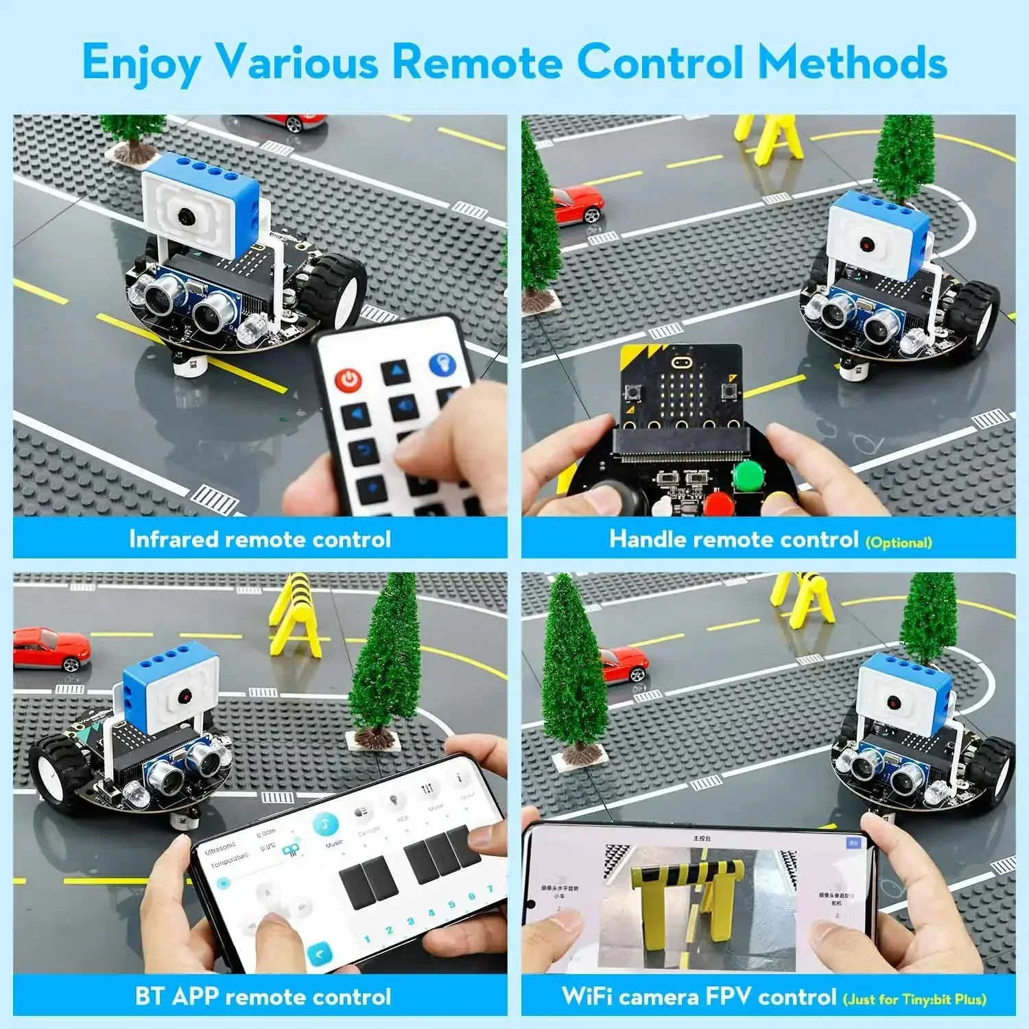 Yahboom Tiny: bit Plus Microbit หุ่นยนต์รถ ESP32 WiFi กล้องโมดูลโปรแกรมของเล่นเด็ก Coding สนับสนุน APP FPV Control