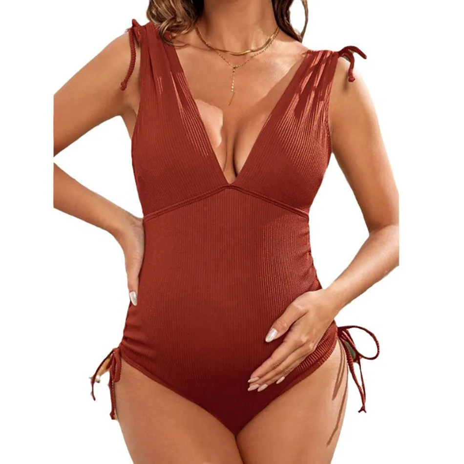 

Pregnancy Beachwear Women V Neck Backless One-Piece Summer Swimsuit Adjustable Straps Swimwear for Stylish and Comfortable Fit