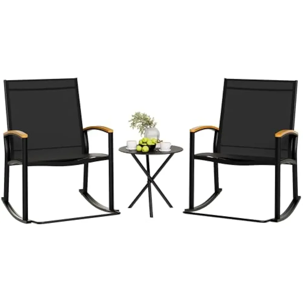 

3 Piece Outdoor Rocking Bistro Set, Fabric Small Patio Furniture Sets, Front Porch Rocker Chairs Conversation Set with Table