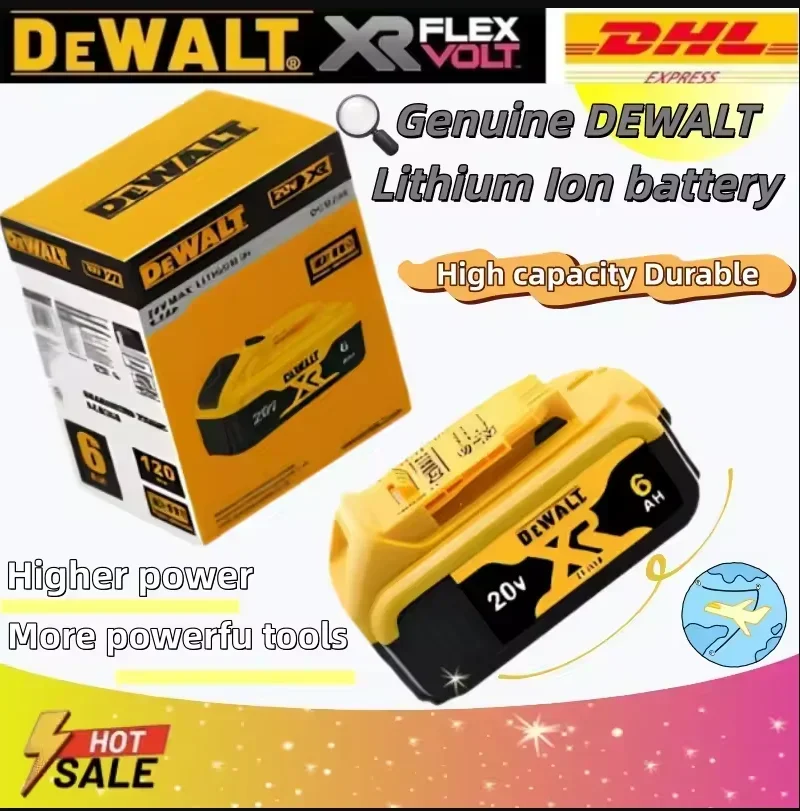 Dewalt 20V Battery 5AH 6AH 18V5.0AH  Rechargeable Lithium Ion Battery, Dewalt DCB200 Power Tool Replacement Battery