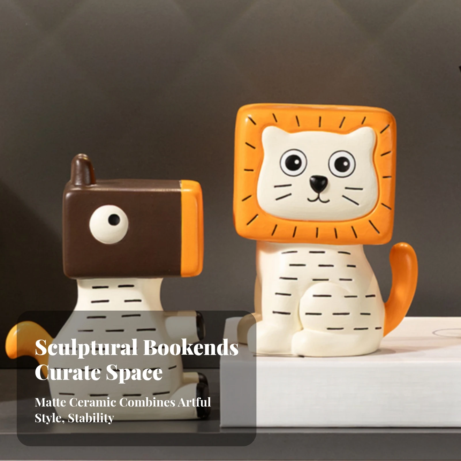 2 Pieces Horse and Lion Bookends Sturdy Animal Bookends Book Stopper Decor Long-Lasting Shelf Ornaments Compact for Avid Readers