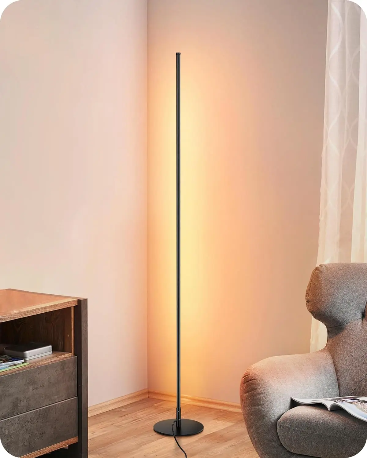 

LED Corner Floor Lamp, Minimalist Dimmable Light with Remote, Standing 57.5 Inches Tall Lamp for Living Room, Bedroom