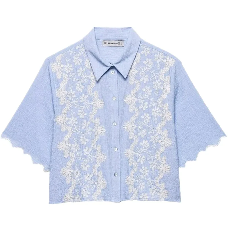 Faionable bestickter S Sve Umlegekragen Irt Damen Sommer Neuankömmling Simple Sle Commute Wind 2025