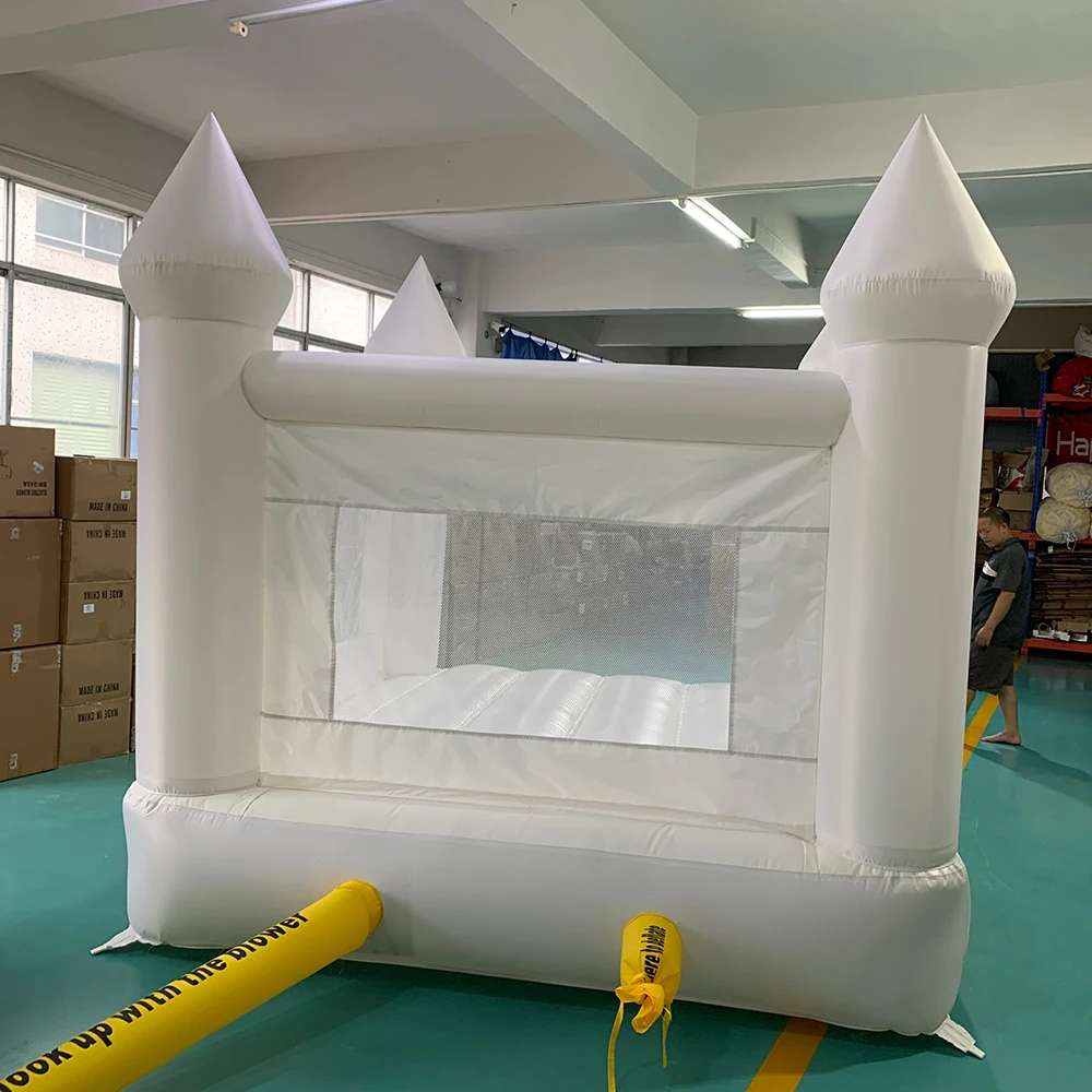 Inflatable Jumping Castle 3.7*2.7*2.6M White Bounce House For Kids Bouncy House White For Children With Blower Slide Outdoor Toy