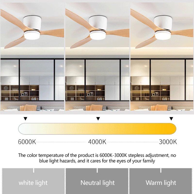 Low floor ventilation 42/52 inch remote control ceiling fan  LED DC motor kitchen bedroom dining room home decoration fan light