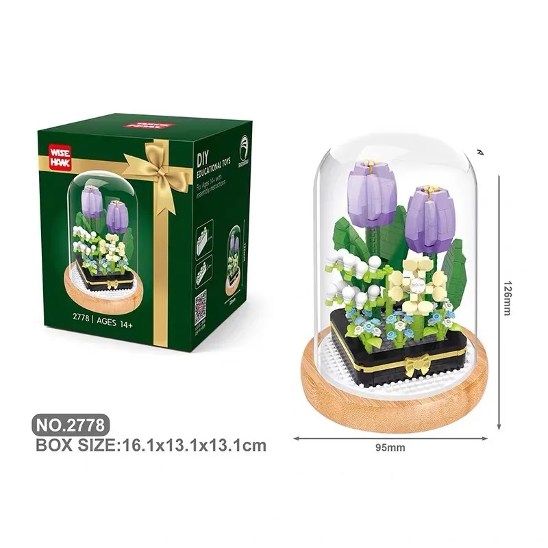 

Eternal Flower Simulation Sunflower & Rose Bouquet Building Blocks with Glass Cover Mini Particle Assembled Toy for Girls